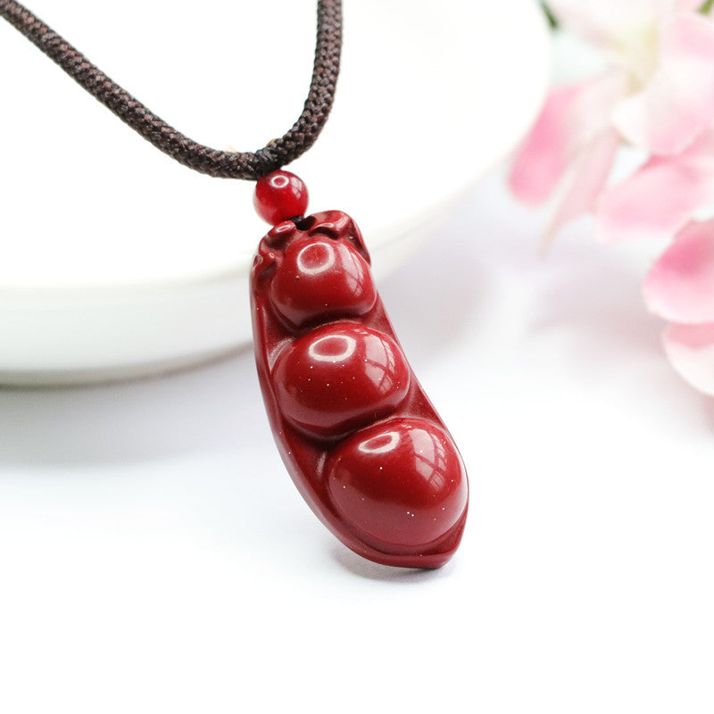 Purple Cinnabar Pendant with Gold Sand Antique Beans