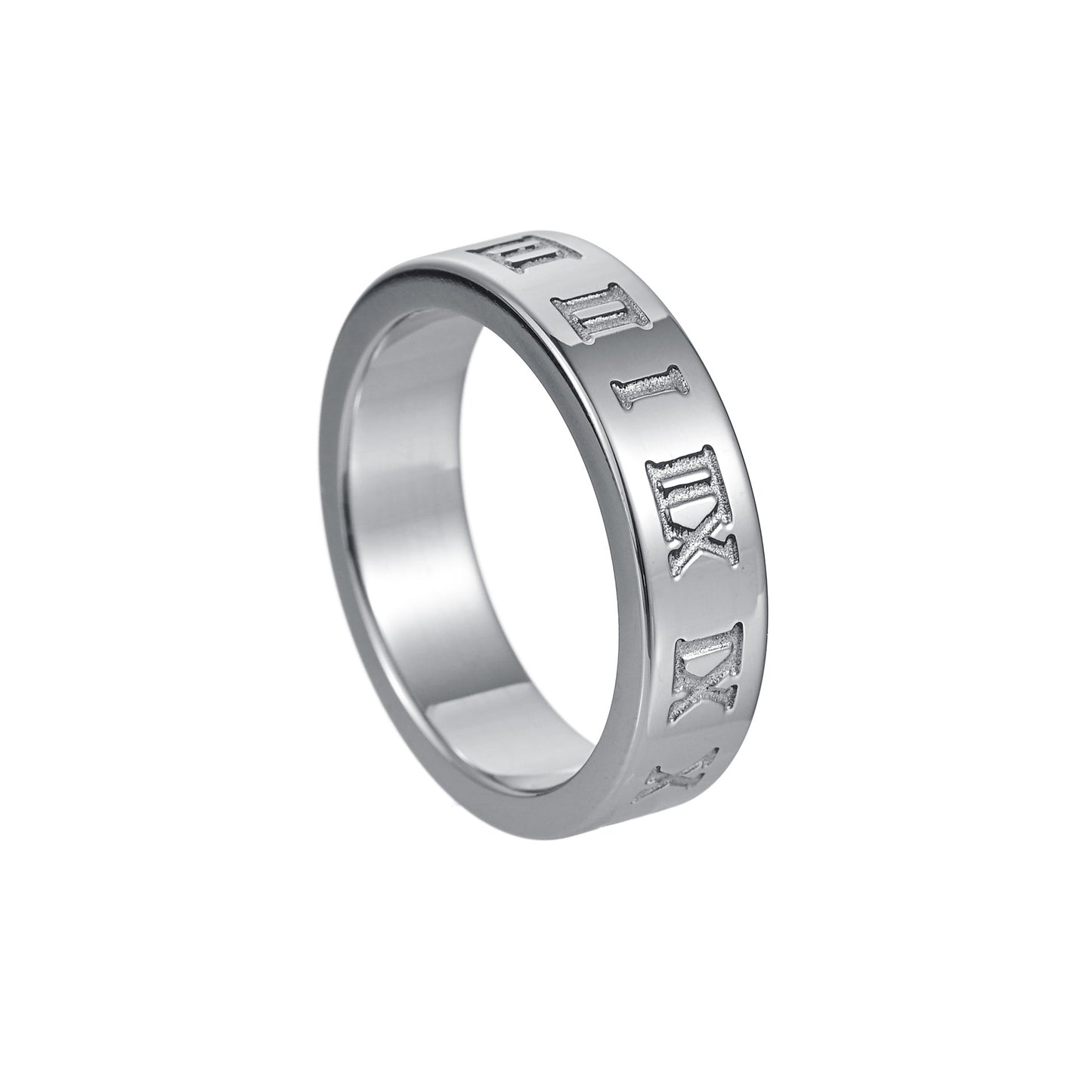 Elegant Roman Numeral Titanium Steel Ring for Men - Size 7-12