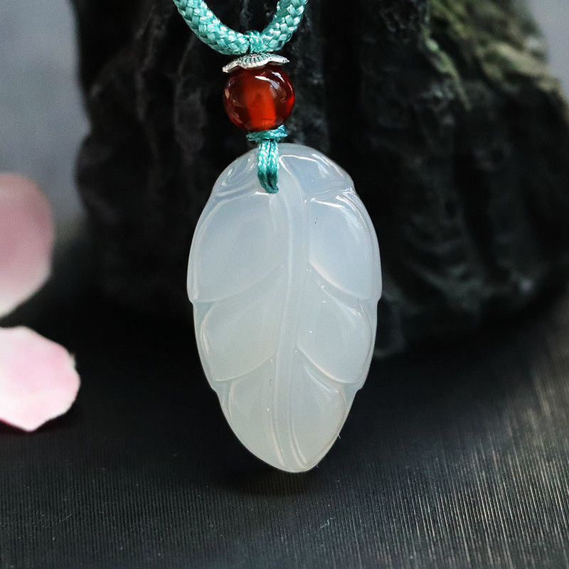 Natural White Chalcedony Leaves Pendant Jewelry