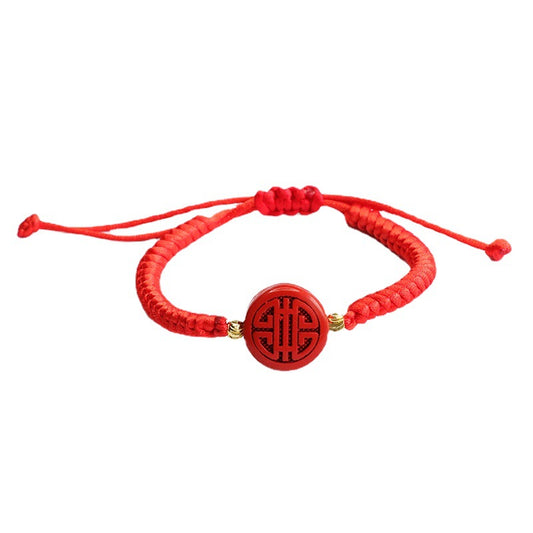 Red Sand Cinnabar Bracelet with Double Happiness Design