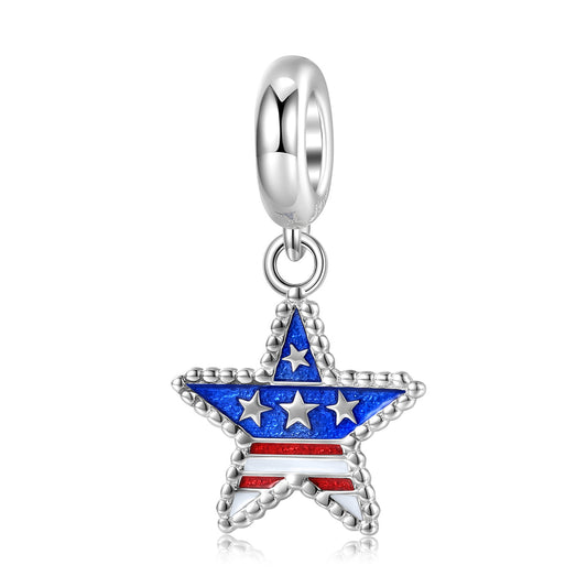American Flag Star Sterling Silver Pendant