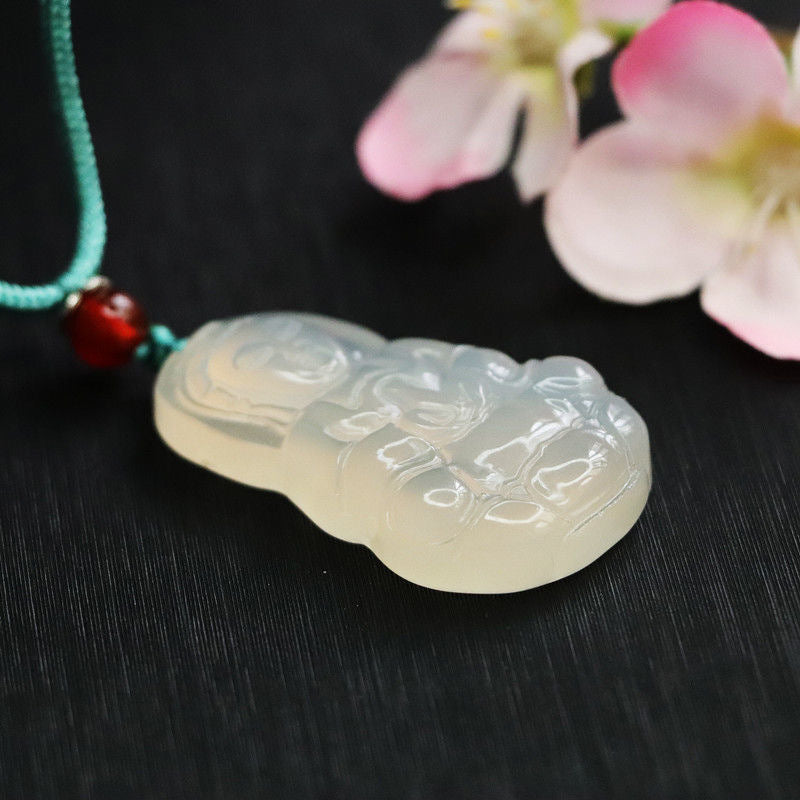 White Chalcedony Guanyin Sterling Silver Pendant