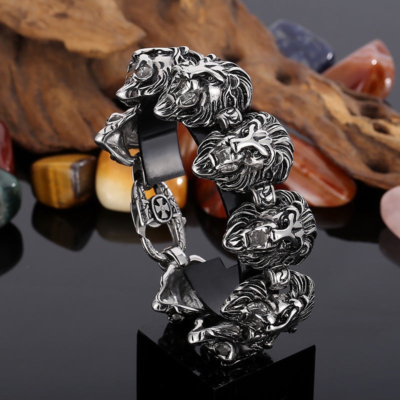 Wild Lion Head Titanium Steel Bracelet for Men - Dominant Stainless Steel Jewelry