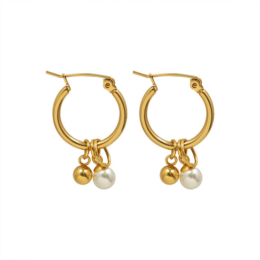 Golden Ball Pearl Earrings - Elegant French Inspired Design