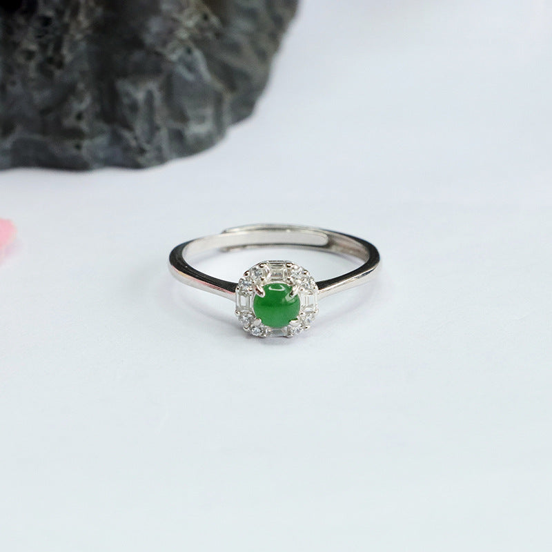 Sterling Silver Adjustable Ice Emperor Green Jade Zircon Ring