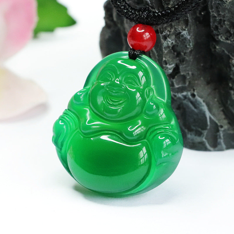 Natural Ice Green Chalcedony Buddha Pendant Jewelry