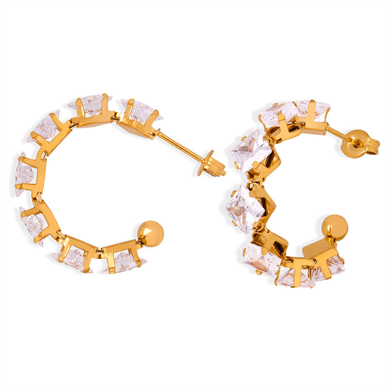 Luxury 18K Gold Plated C-Shaped Zircon Earrings