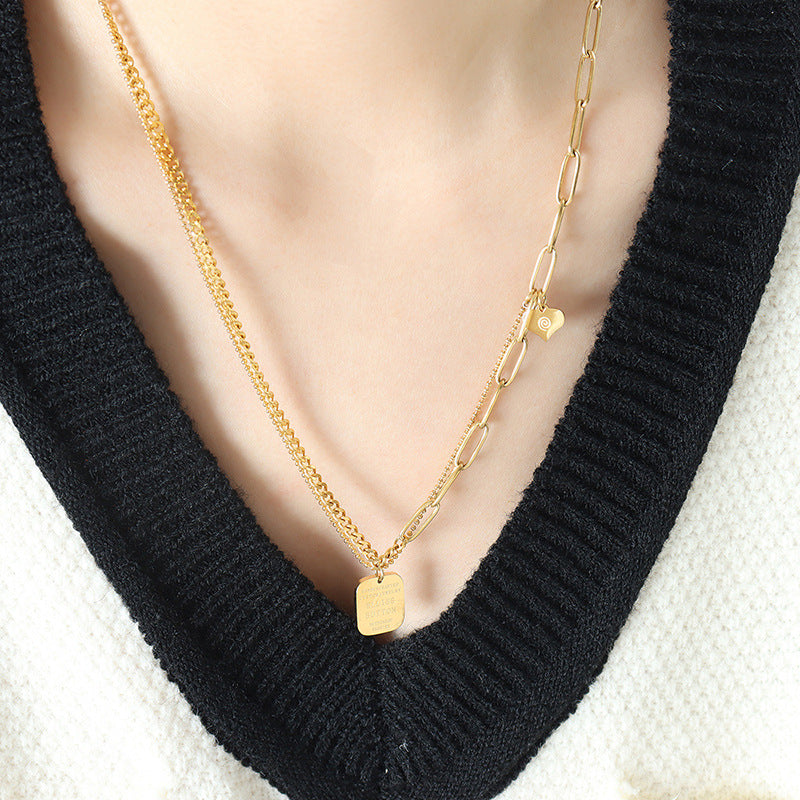 Golden Touch Heart Pendant Collarbone Necklace