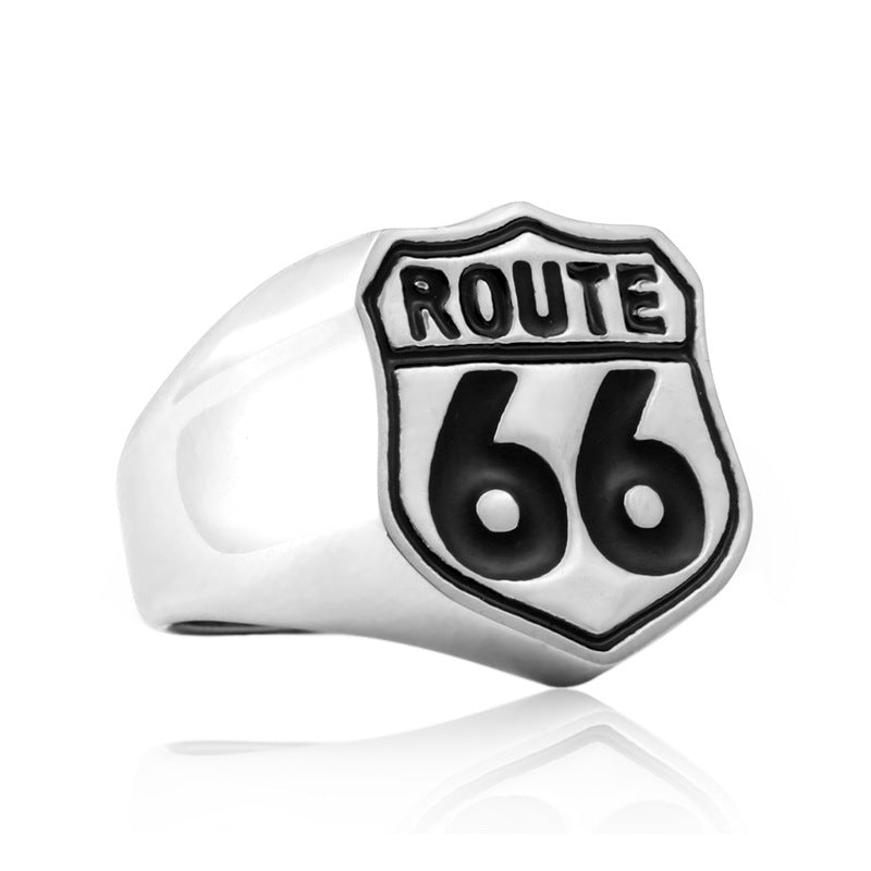 Highway 66 Retro Titanium Steel Men's Personalized Ring - Planderful Everyday Genie Collection