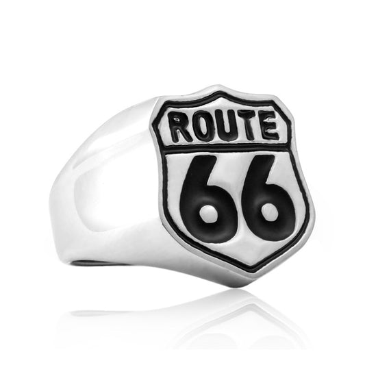 Highway 66 Retro Titanium Steel Men's Personalized Ring - Planderful Everyday Genie Collection