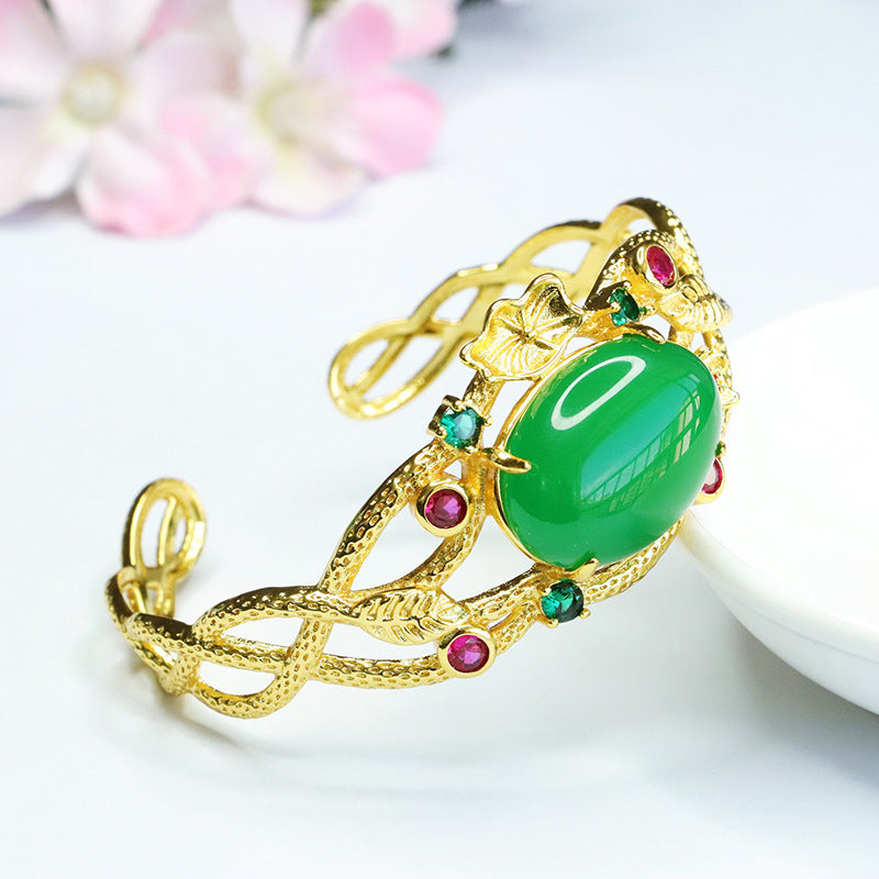 Golden Hollow Green Chalcedony Bracelet