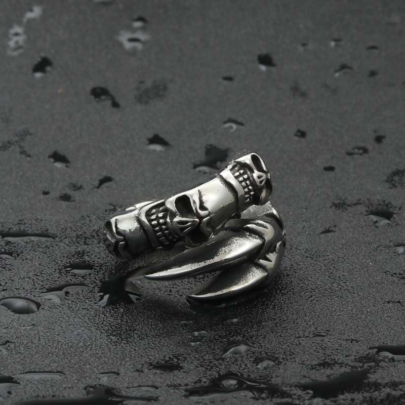 Titanium Steel Skull Claw Ring for Men - Retro Punk Jewelry Direct from Manufacturer