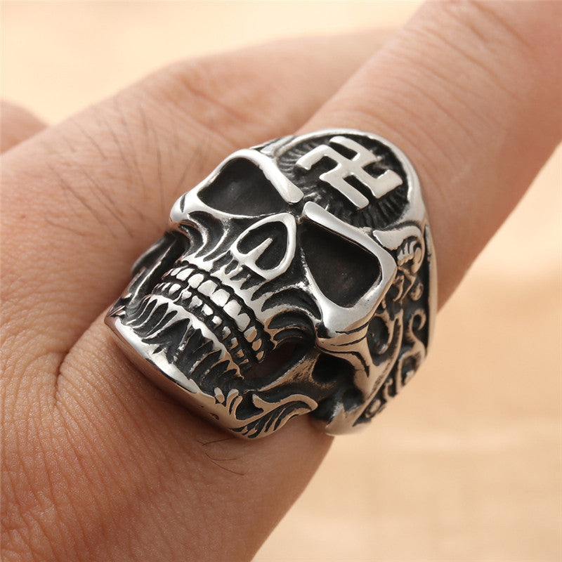 Titanium Steel Skull Ring for Men - Retro Freemason-Inspired Jewelry Accessory