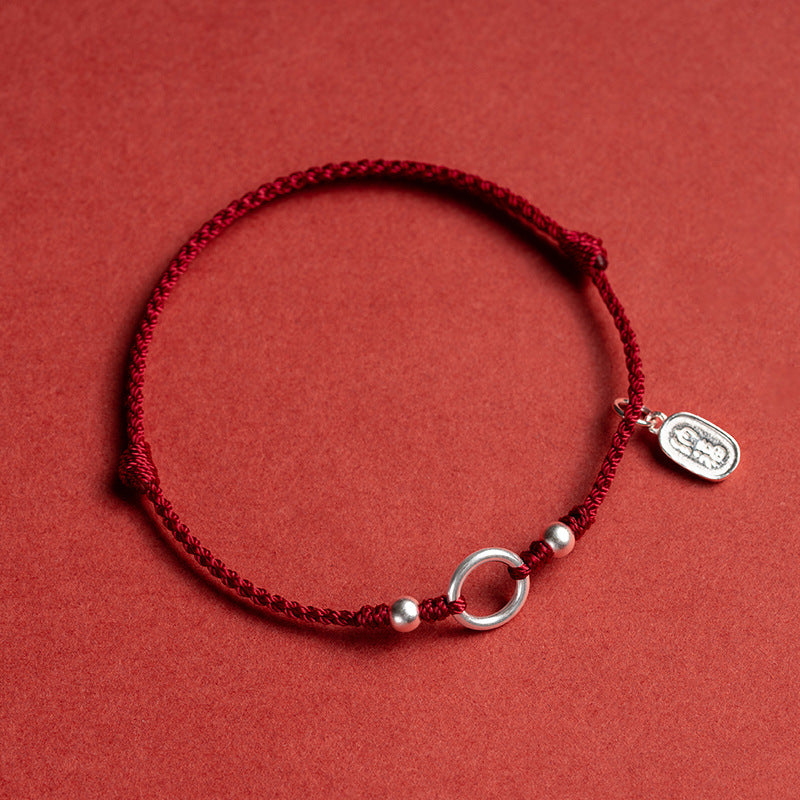 Fortune's Favor Sterling Silver Weaving Red Rope Bracelet for Couples