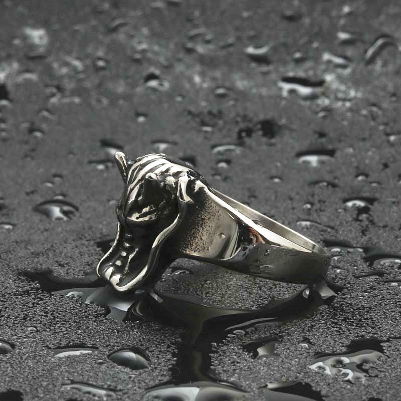 Titanium Steel Dragon Head Ring - Retro Punk Design for Men by Planderful