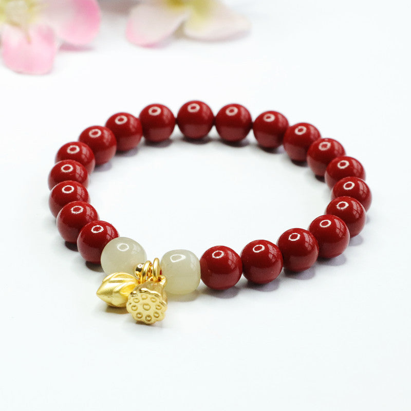 Fortune's Favor Sterling Silver Bracelet with Cinnabar Stone and Hetian Jade