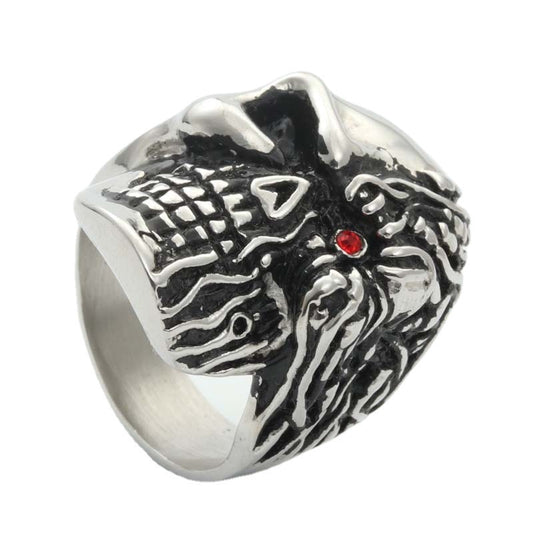 Titanium Steel Skull Ring with Zircon Eye – Retro Punk Jewelry for Men