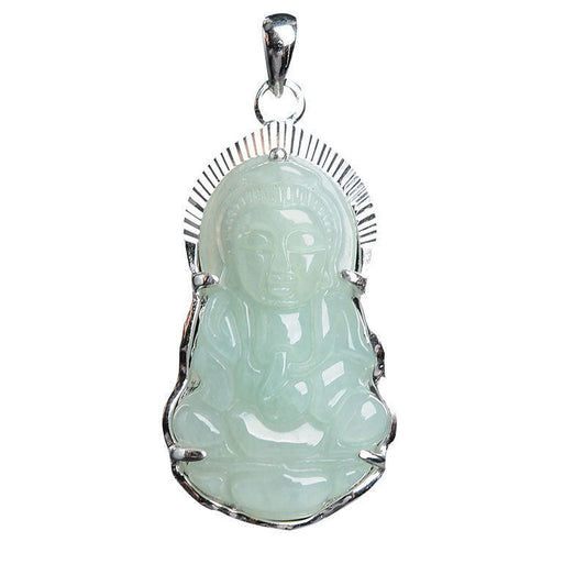 Sterling Silver Guanyin Pendant Necklace with Myanmar Jade Accents