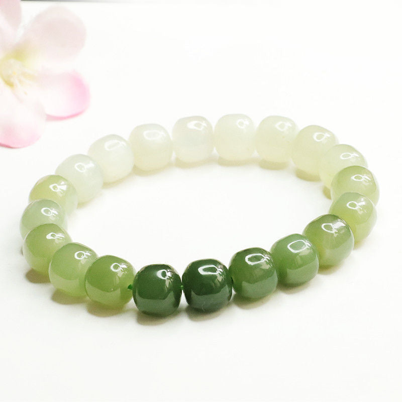 Natural Hetian Jade Jasper Bracelet with Sterling Silver Beads