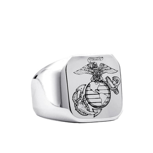 Personalized Marine Corps Stainless Steel Ring for Men - European and American Style, Wholesale Availability