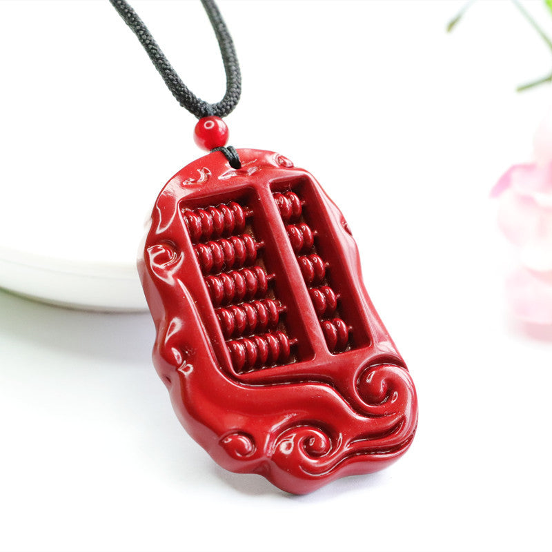 Cinnabar Charm Pendant Embellished with Purple Gold Sand and Abacus