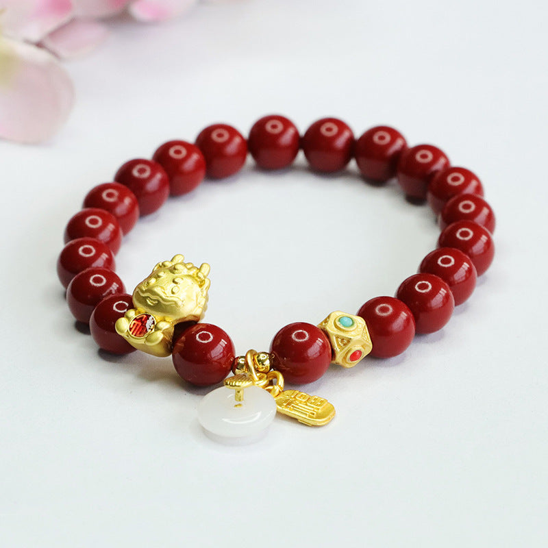 Cinnabar and Jade Dragon Bracelet - Fortune's Favor Collection