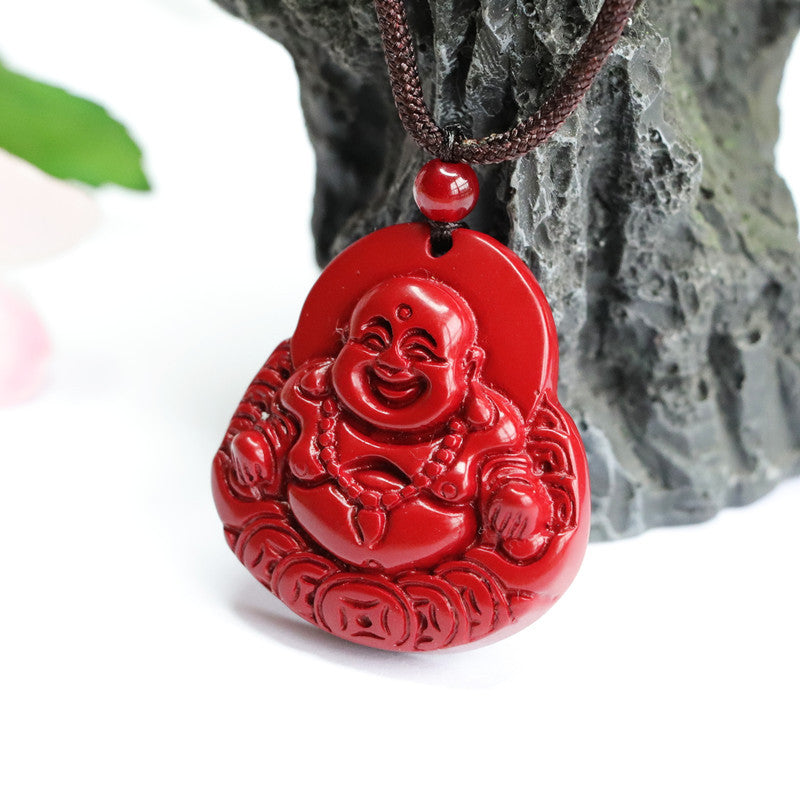 Fortune's Favor Cinnabar Buddha Pendant with Gold Sand and Purple Money Stone