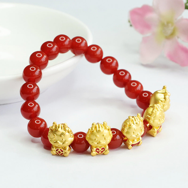 Red Agate Dragon Blessings Bracelet - Sterling Silver