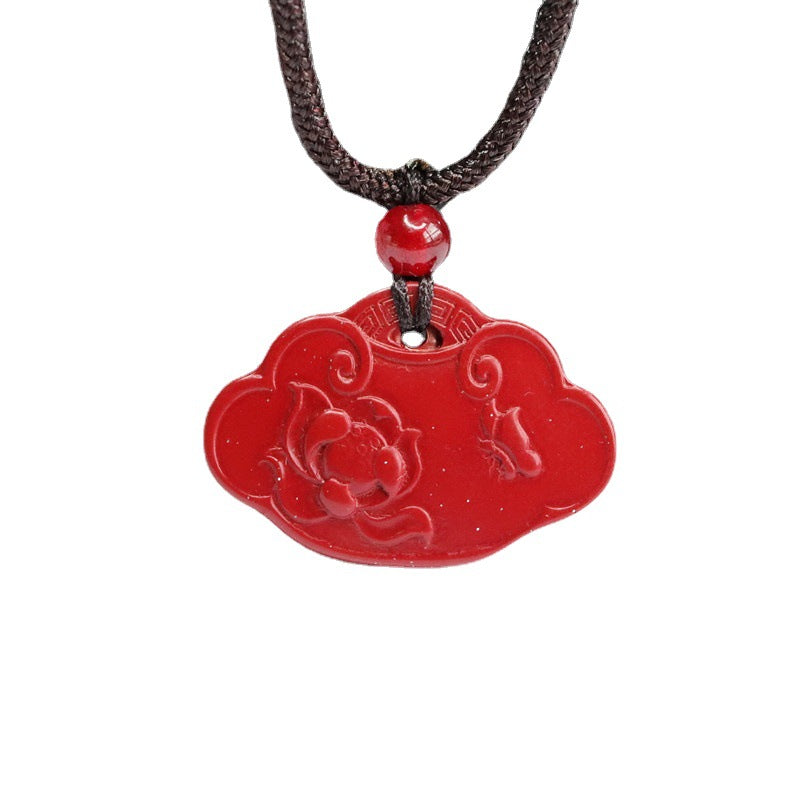 Cinnabar Pendant Auspicious Butterfly Lotus Ruyi Pendant Jewelry