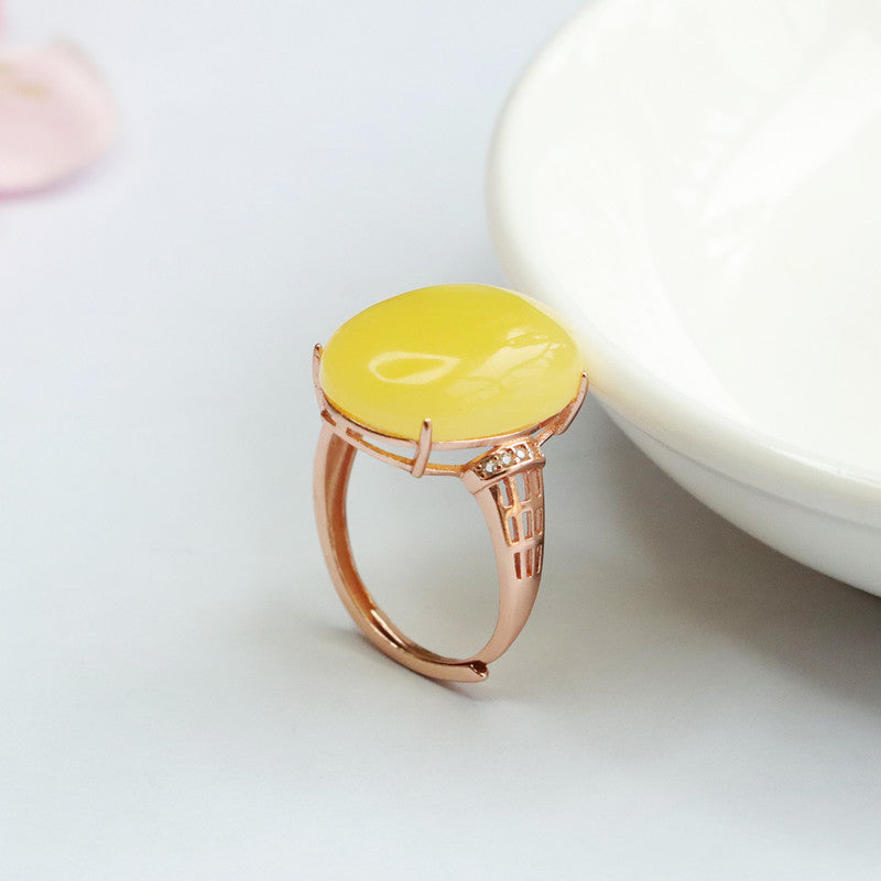 Yellow Amber Beeswax Sterling Silver Ring from Planderful Collection