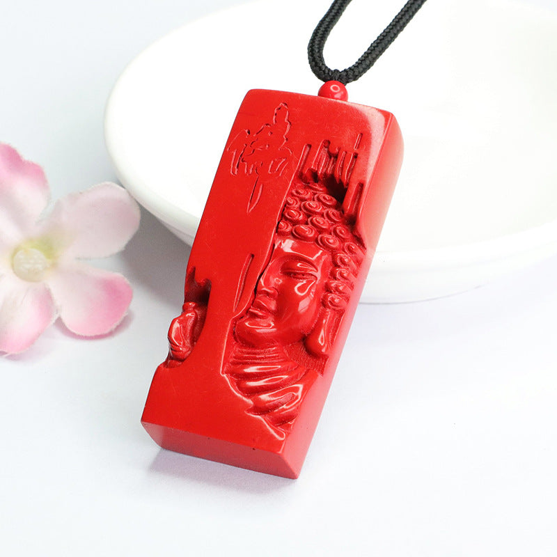 Vermilion Sand Pendant, Red Sand Buddha Head, Chensha Proverbs Necklace