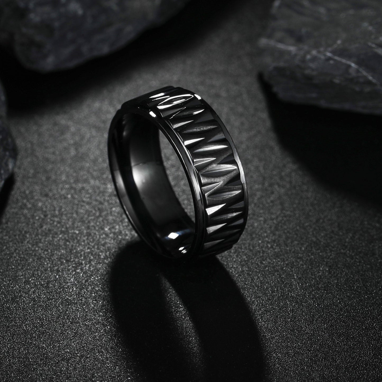 Stainless Steel Geometric Pattern Ring - Handcrafted Men's Jewelry