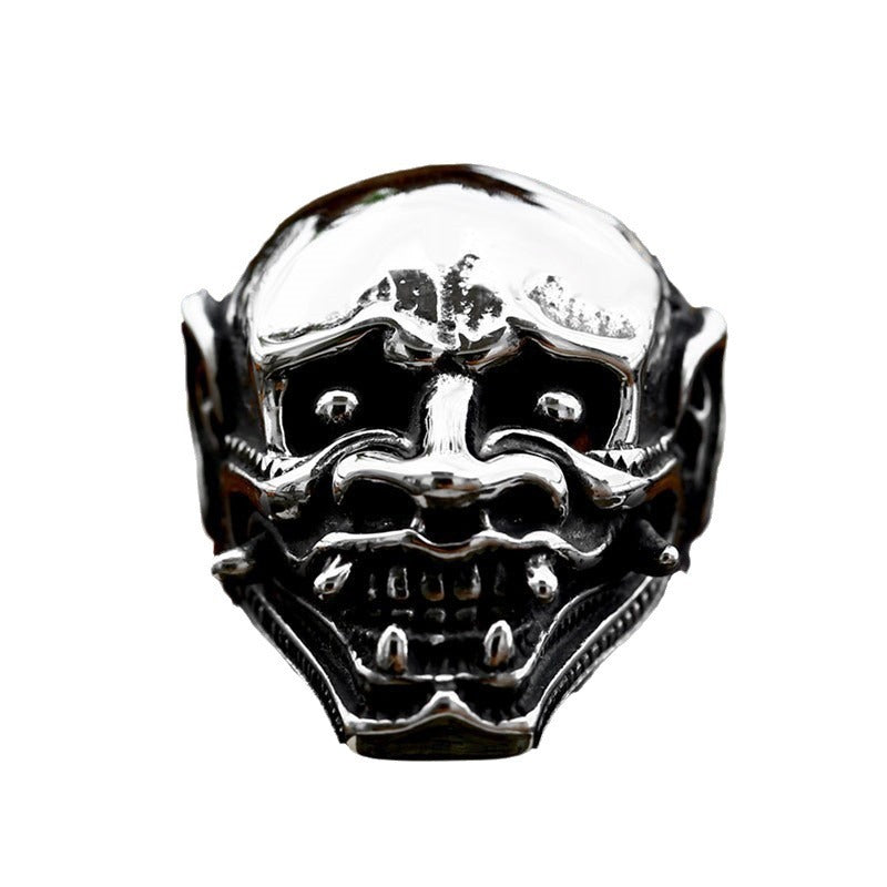 Punk-Inspired Stainless Steel Skull Ring for Men - Retro Prajna Design, Sizes 7-13