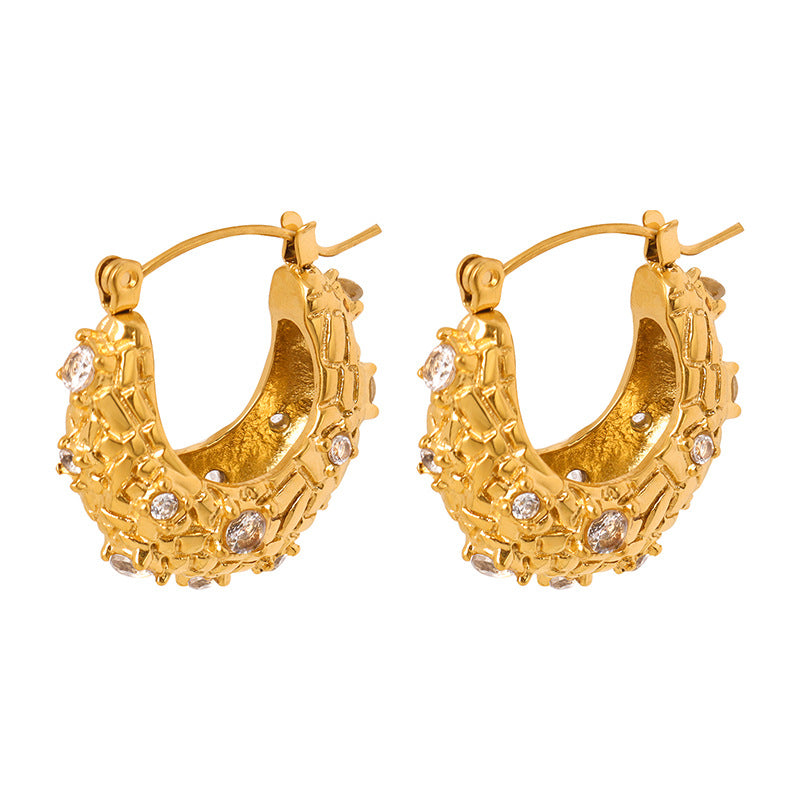 Golden Retro Zircon Inlay Earrings with Creative Personality