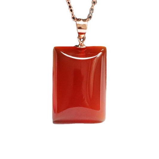 Rectangular Red Agate Sterling Silver Pendant