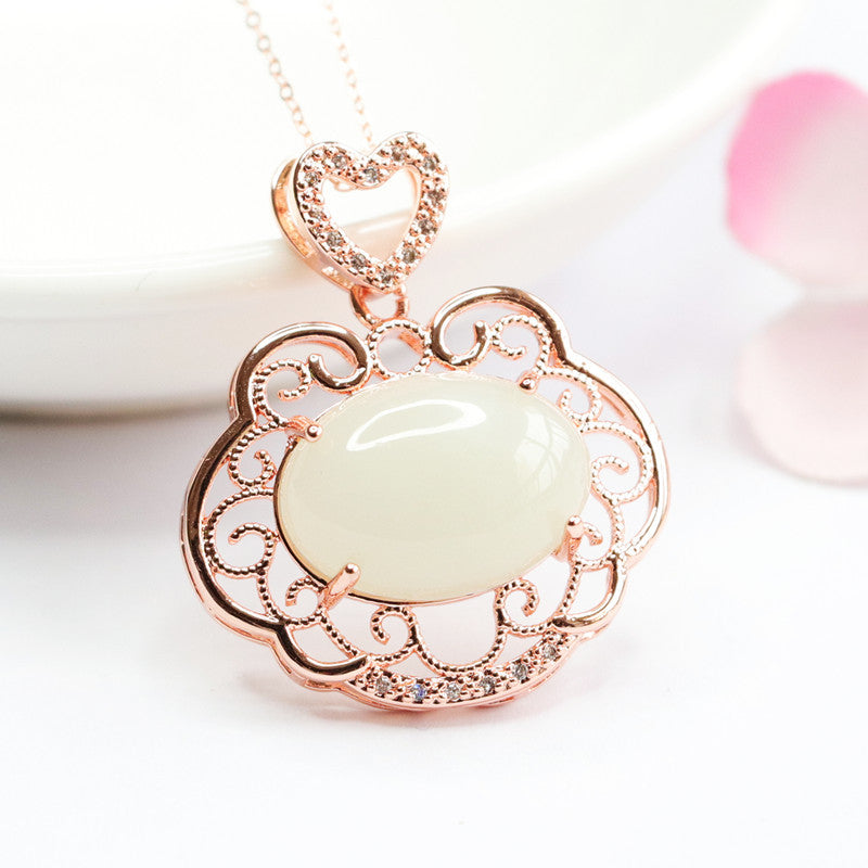 Hetian Jade Ruyi Cloud Hollow Love Zircon Necklace