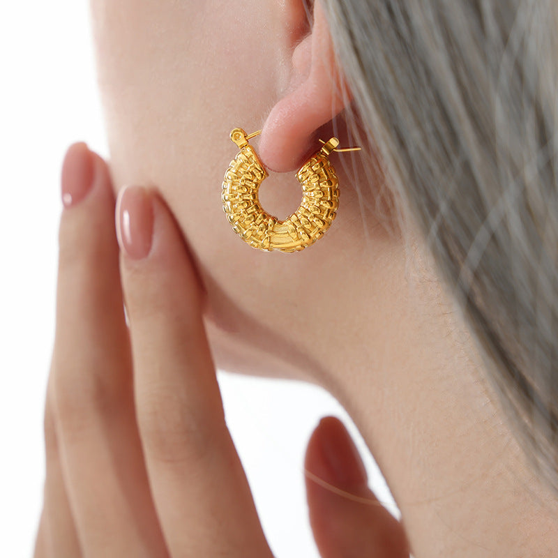 Golden Retro Woven Texture Earrings by Planderful