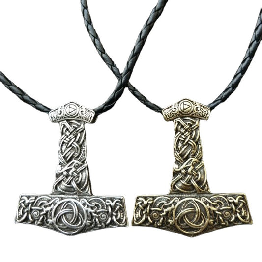 Legendary Norse Thor Hammer and Dragon Talisman Necklace for Men