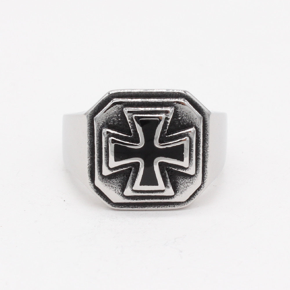 Iron Cross Square Titanium Steel Ring for Men