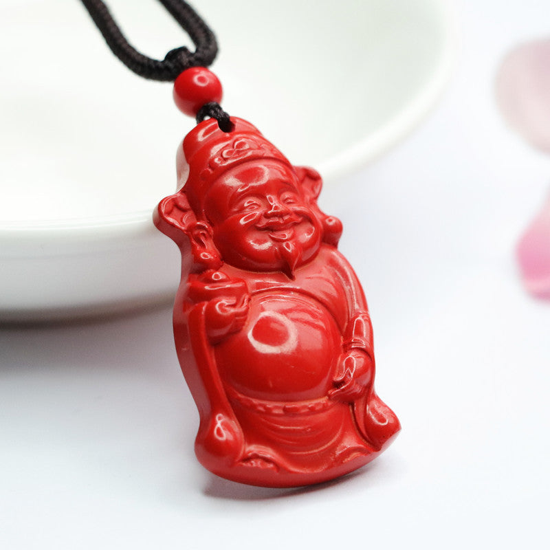 Cinnabar God of Wealth Pendant Red Sand Jewelry