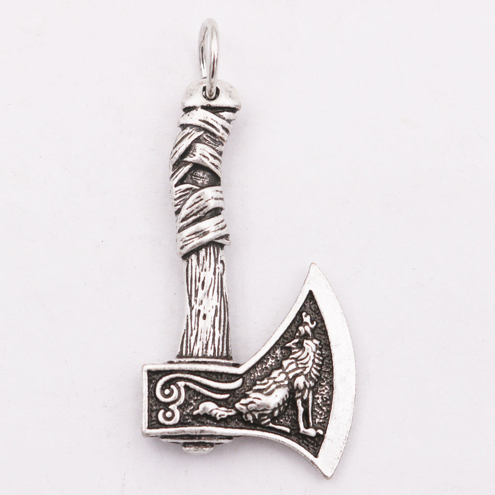 Viking Celtic Wolf Crow Double-sided Axe Pendant - European & American Men's Fashion Accessory