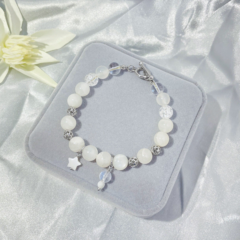 Fortune's Favor Sterling Silver Bracelet with Moonstone and Crystal Beads and Star Pendant