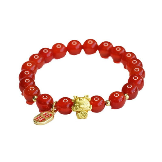 Dragon Zodiac Red Agate Bracelet for Prosperity and Luck