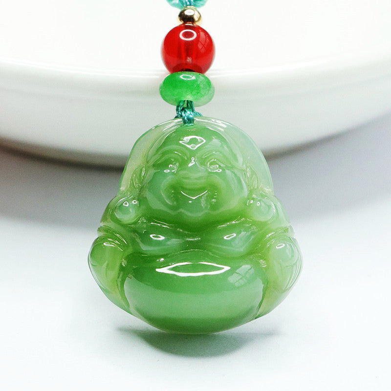 Buddha Pendant in Apple Green Jade with Sterling Silver Material