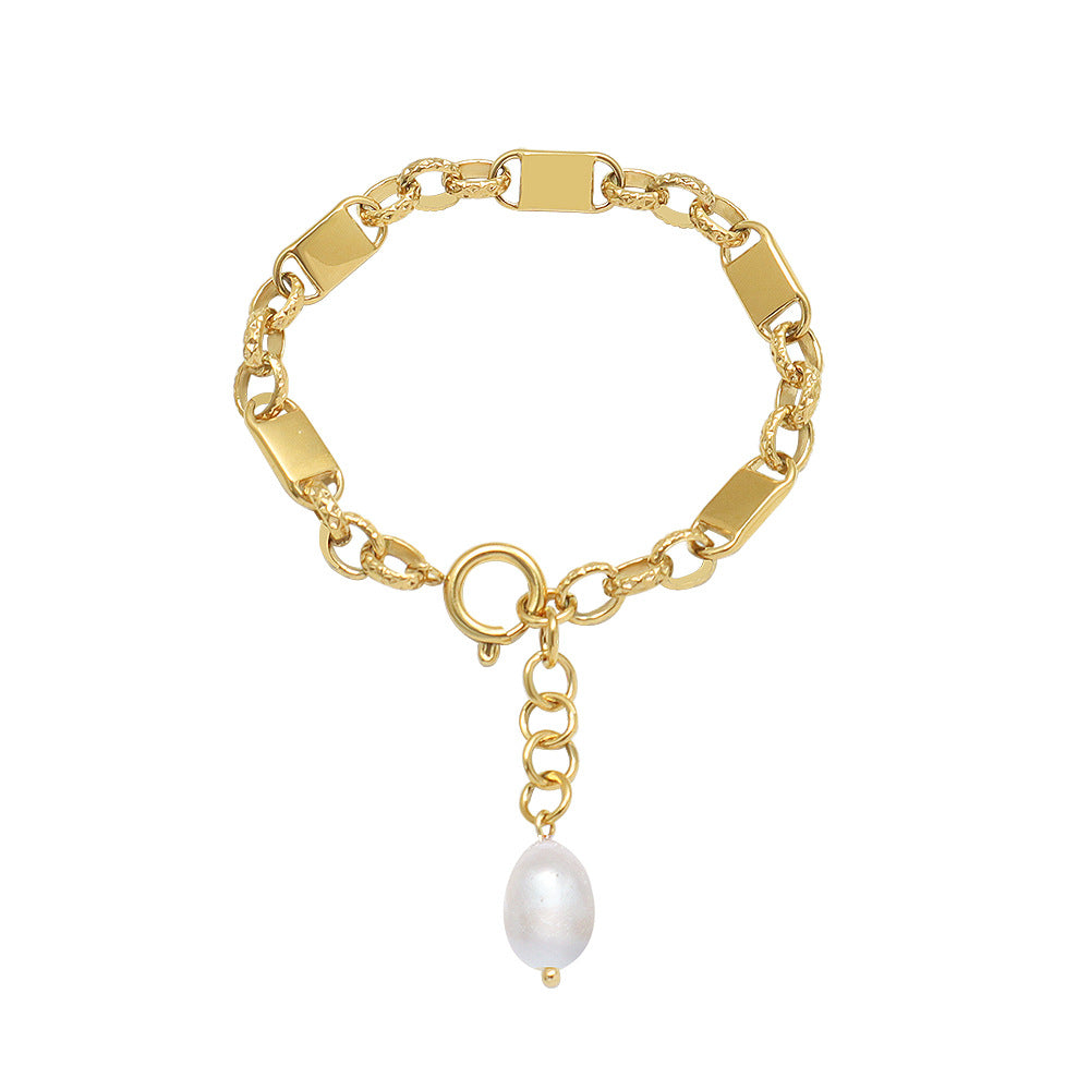 French Retro Chic Gold Plated Pearl Bracelet for Women