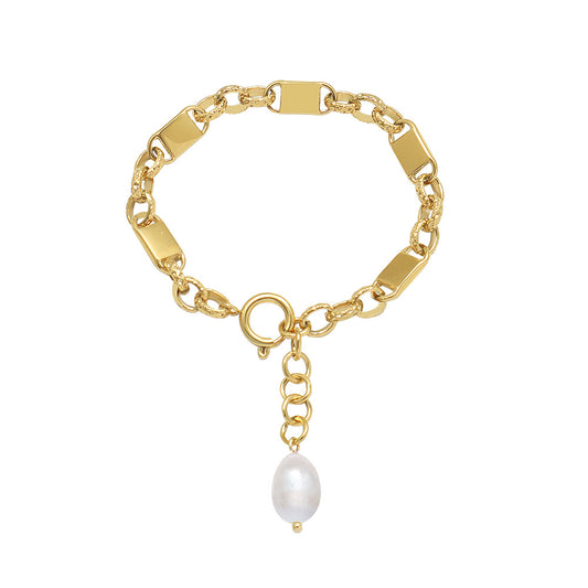 French Retro Chic Gold Plated Pearl Bracelet for Women