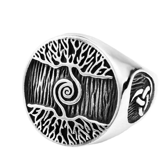 Retro Tree of Life Men's Titanium Steel Ring - Stylish European and American Handcrafted Jewelry