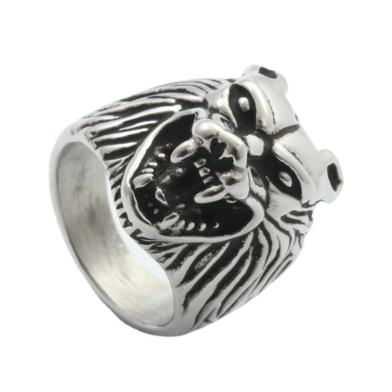 Titanium Steel Wolf Head Ring for Men - Retro Wild Animal Jewelry