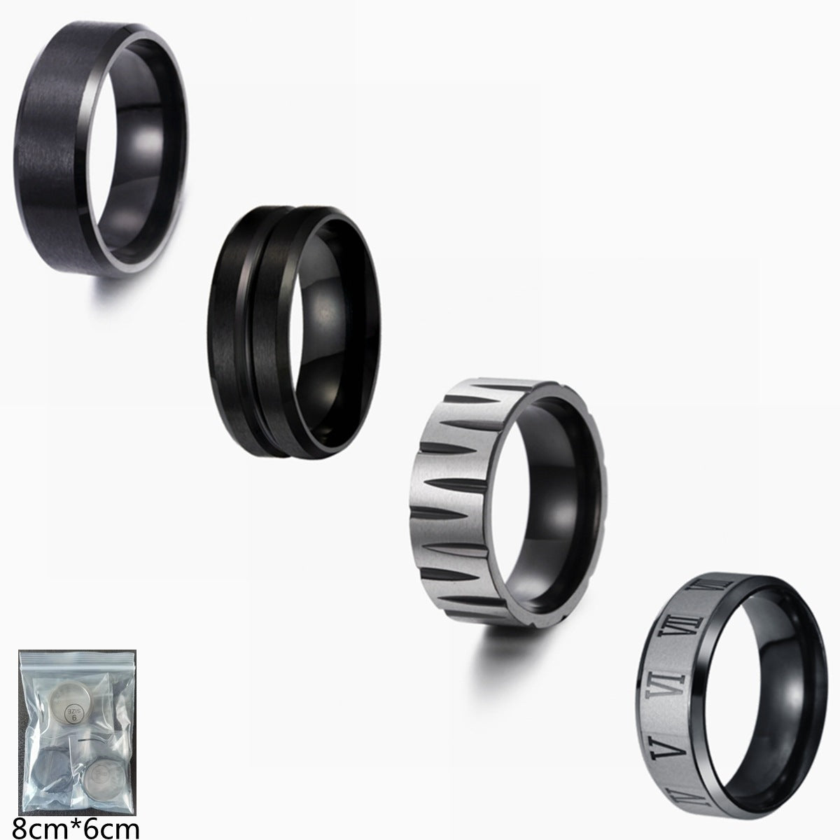 Xiyin's Men's Titanium Steel Ring Set - Classic Design, US Size 7-12