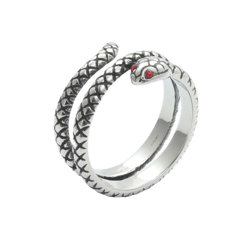 Retro Red Eye Snake Ring for Men - Titanium Steel Jewelry from Manufacturer